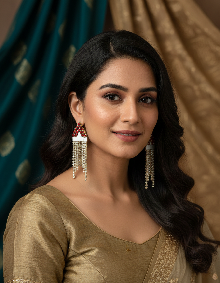 Ethnic Glamour: Mirror & Pearl Cascade Earrings