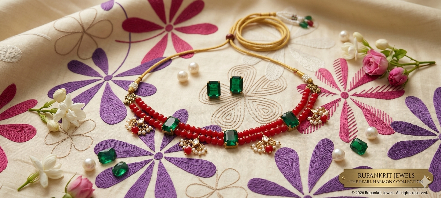 Ruby Emerald Statement Choker Set