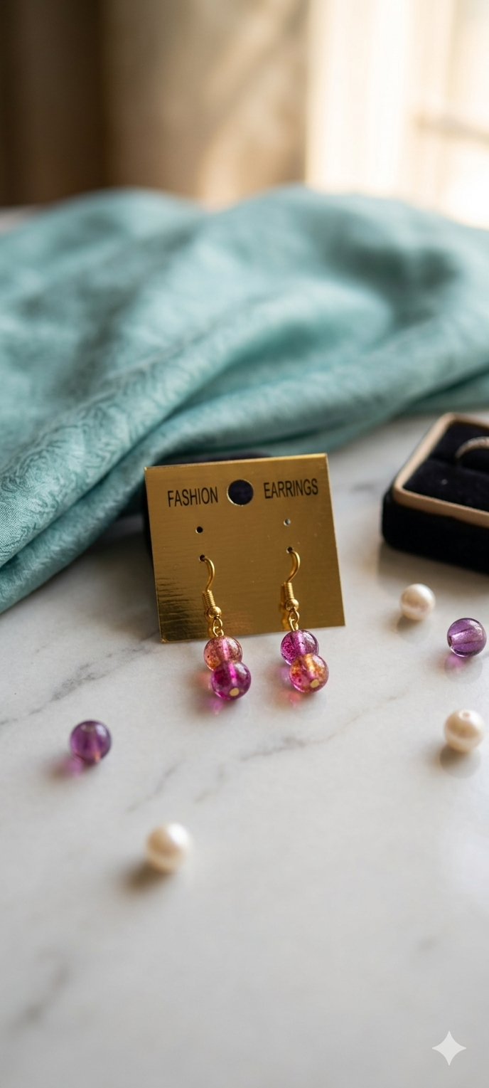 The Sunset Glow: Amethyst & Amber Cracked-Glass Drop Earrings