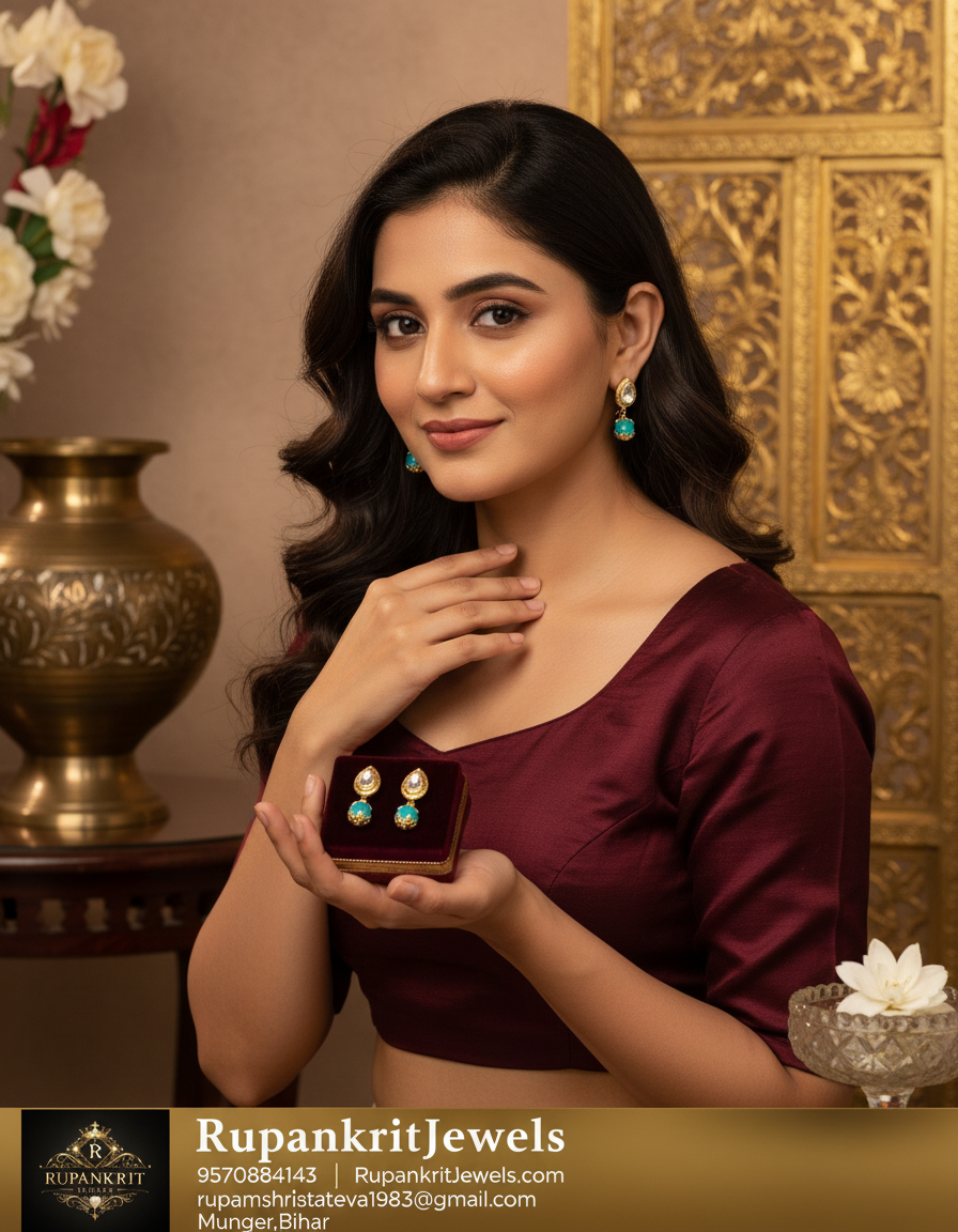 Emerald Drop Kundan Stud Earrings