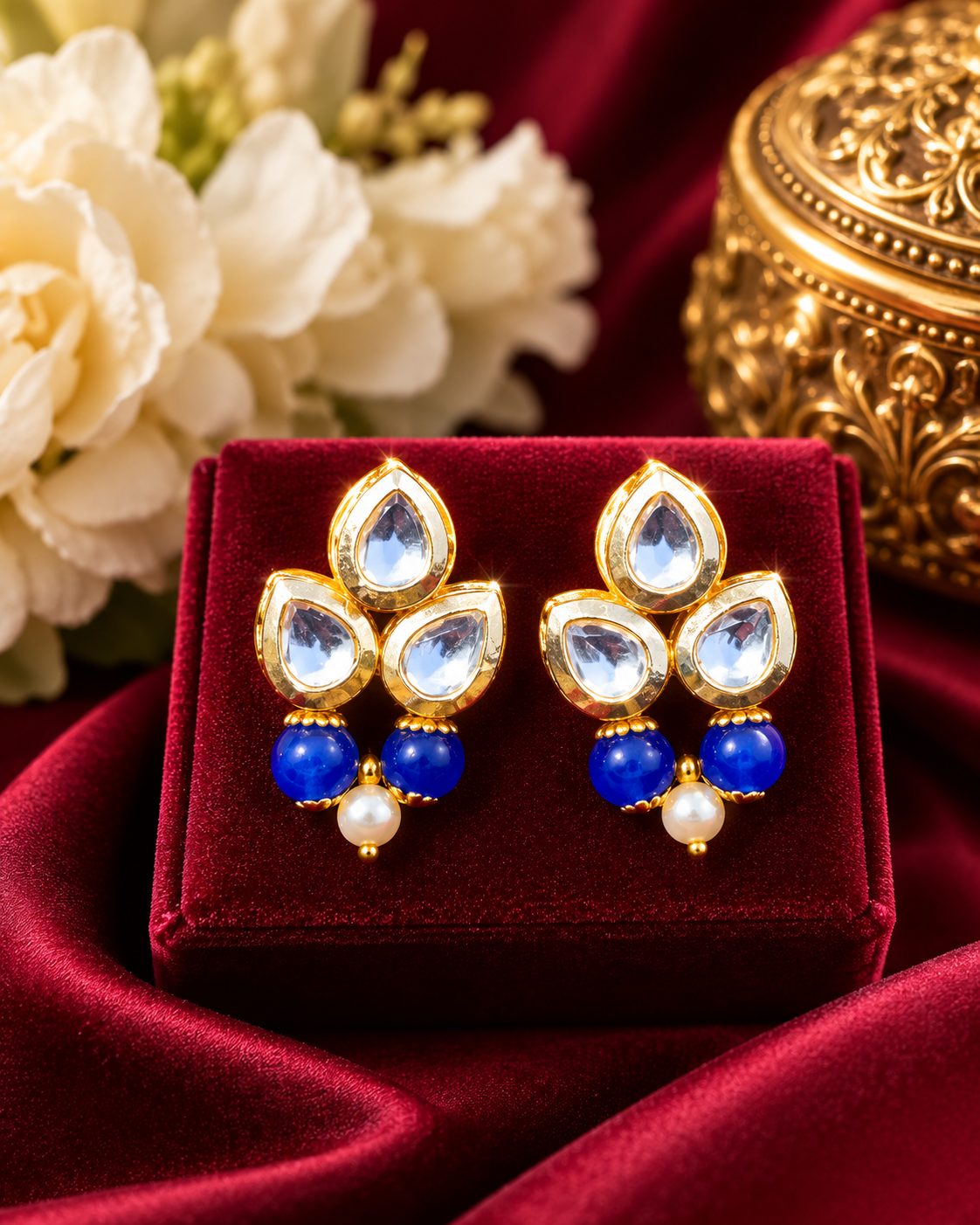 Royal Blue Kundan Stud Earrings