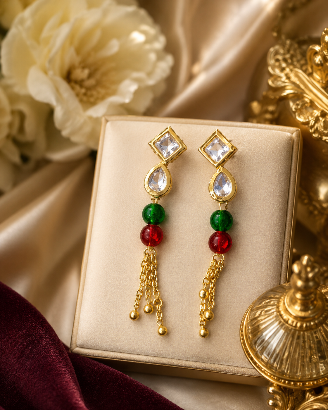 Royal Kundan Multicolor Tassel Earrings
