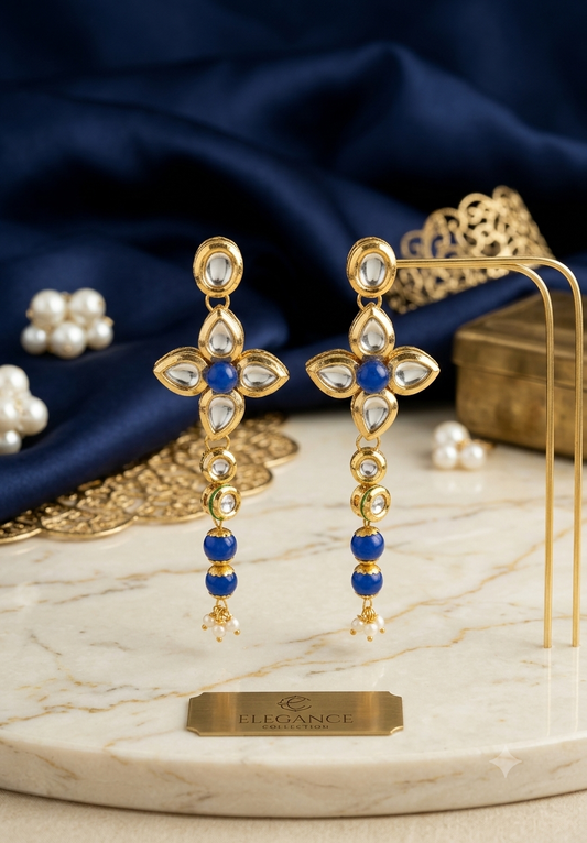 Royal Blue Kundan Drop Earrings