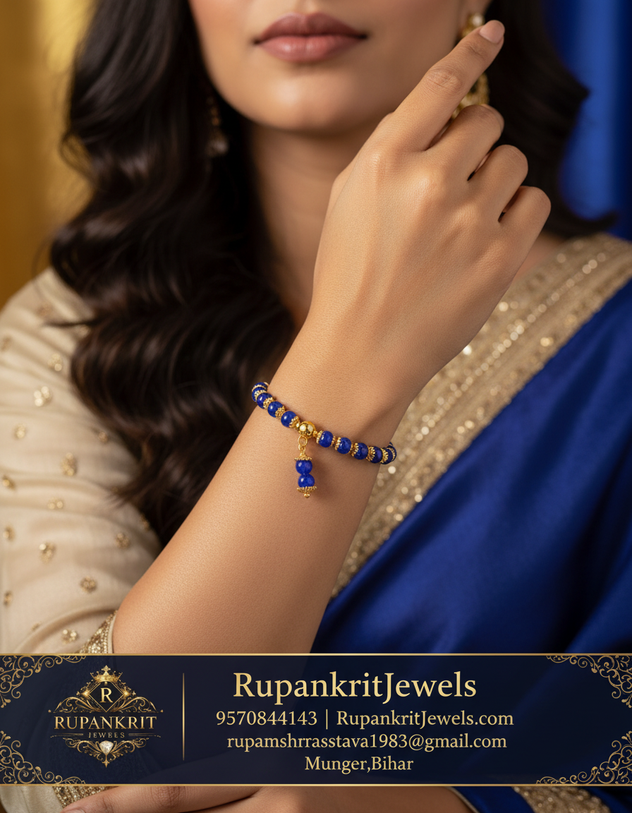Sapphire Blue & Pearl Accent Beaded Bracelet