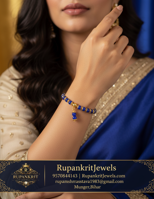 Sapphire Blue & Pearl Accent Beaded Bracelet