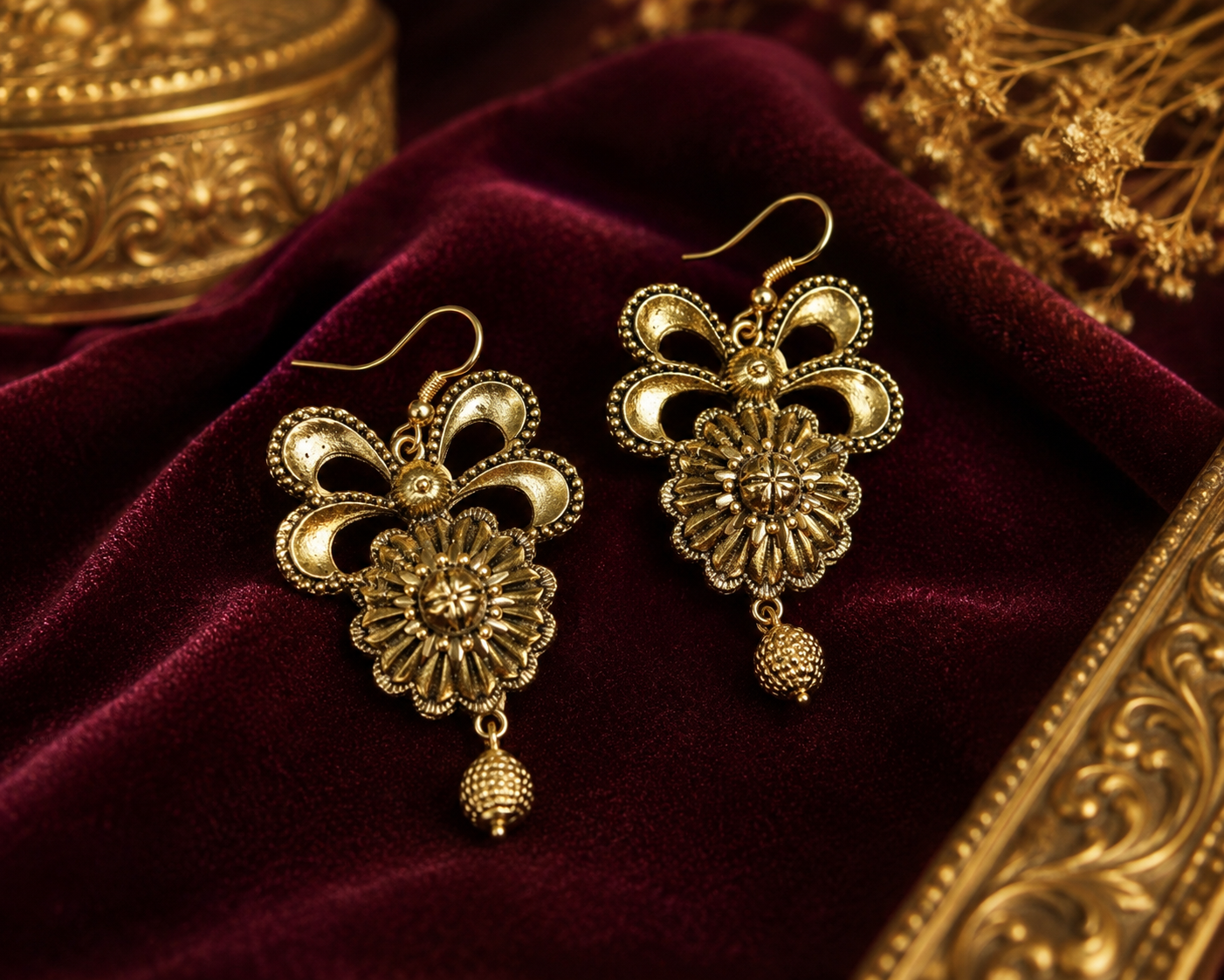 Royal Floral Gold Statement Earrings