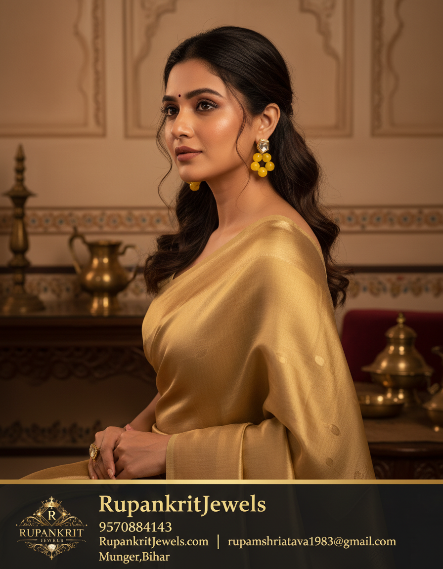 Royal Yellow Beaded Kundan Stud Earrings