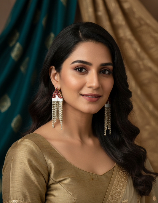 Ethnic Glamour: Mirror & Pearl Cascade Earrings