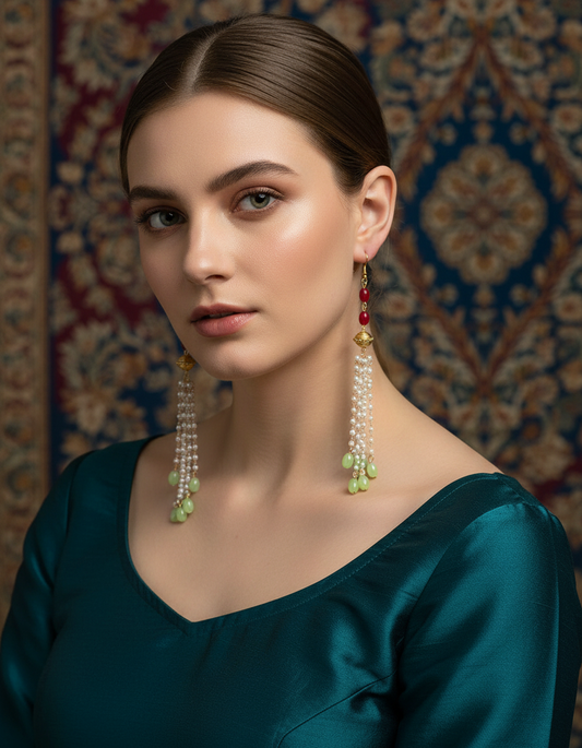 Festive Charm: Multi-Strand Pearl Tassel Earrings