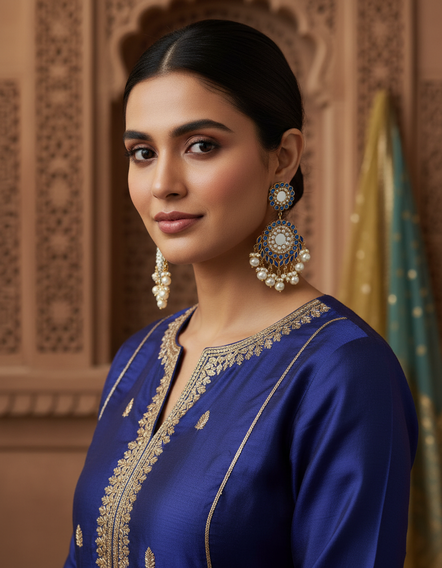 The Royal Jodhpur Meenakari & Kundan Drop Earrings