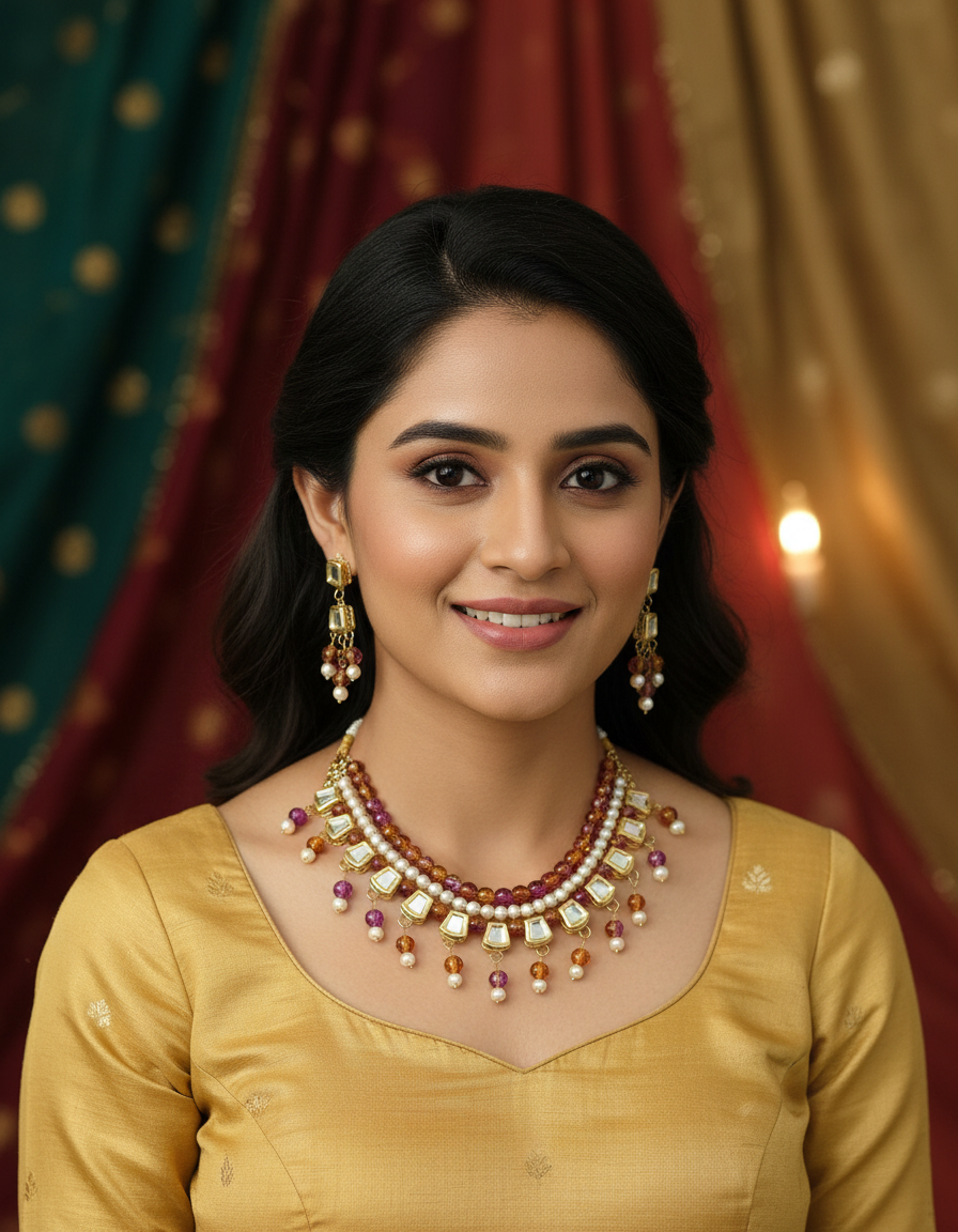 Royal Pearl & Kundan Choker Set with Earrings