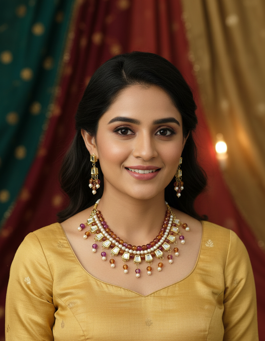 Royal Pearl & Kundan Choker Set with Earrings