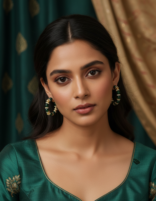 Emerald Elegance Hoop Earrings – Classic Luxury