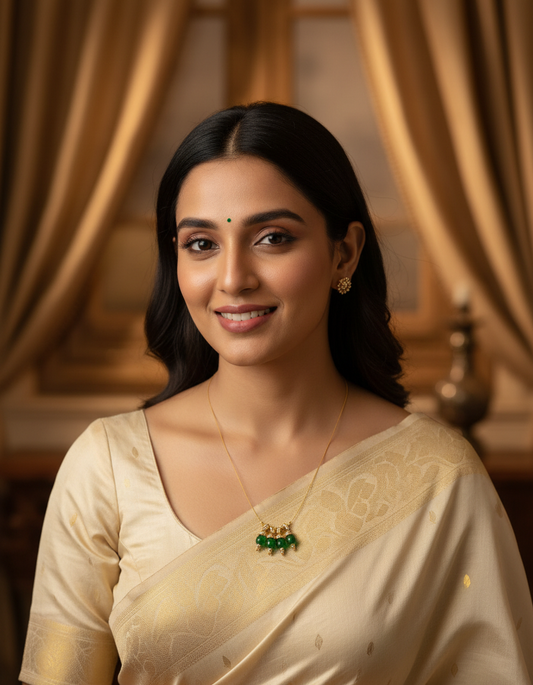 Minimalist Gold Necklace with Emerald Green Drops