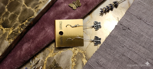 Minimalist Silver Butterfly Drop Line Earrings
