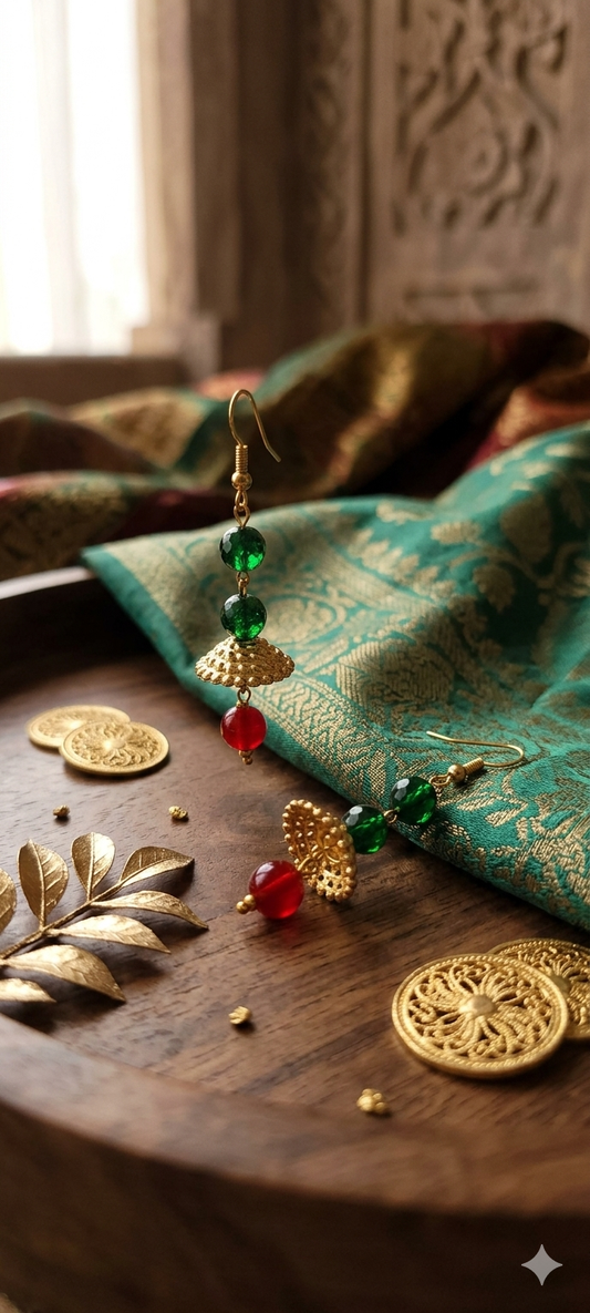 Emerald & Ruby Royalty: Festive Beaded Drop Earrings