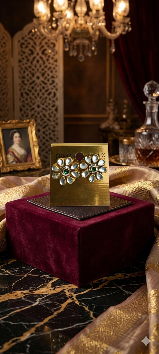 The Emerald Empress: Floral Kundan Stud Earrings