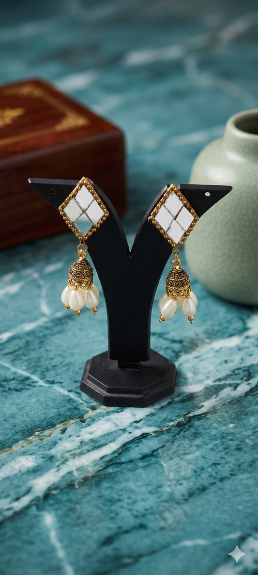The Royal Reflection: Mirror Sheeshpatti Jhumka Earrings