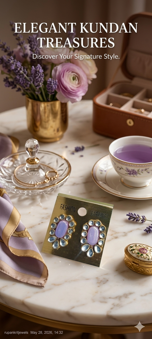 The Lavender Luxe: Oval Pastel Kundan Stud Earrings