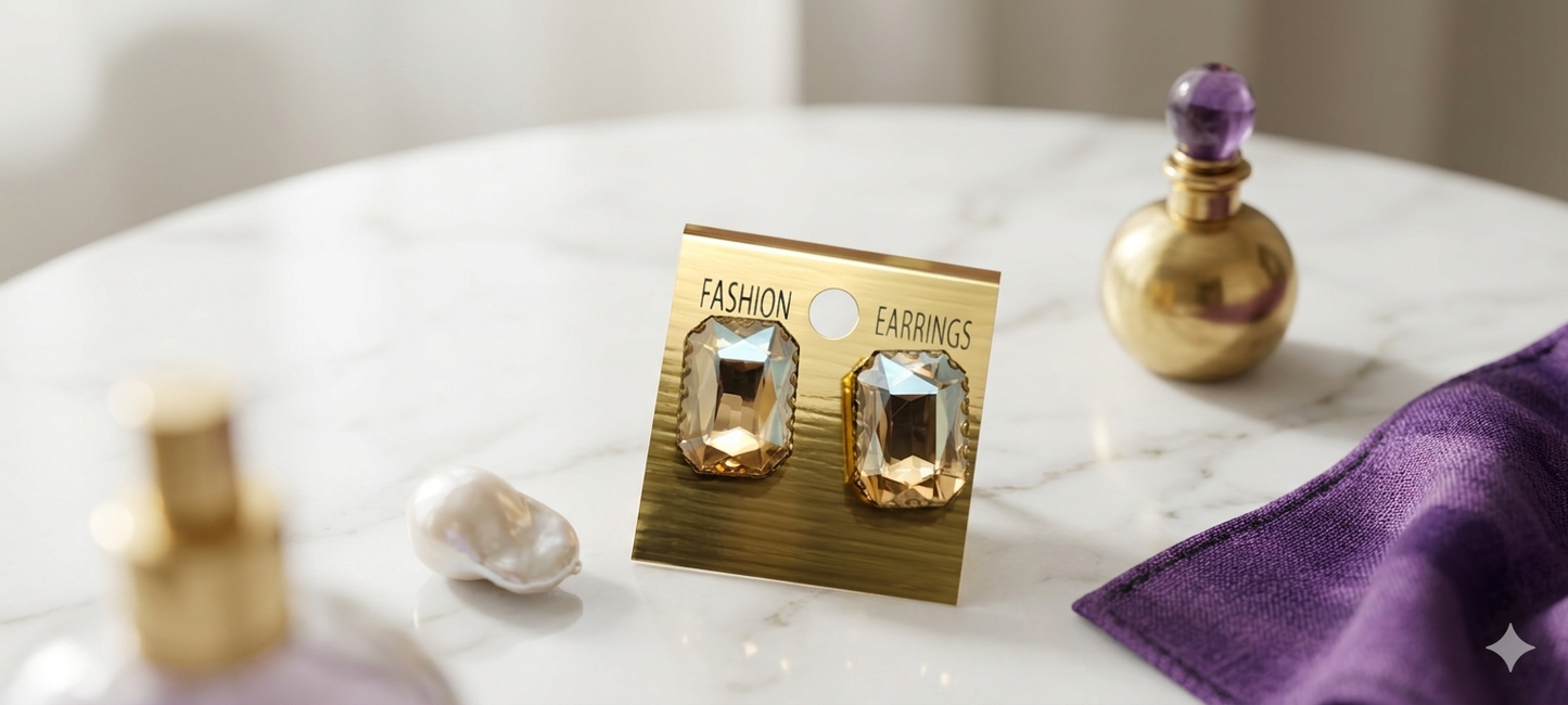 The Champagne Solitaire: Emerald-Cut Crystal Stud Earrings