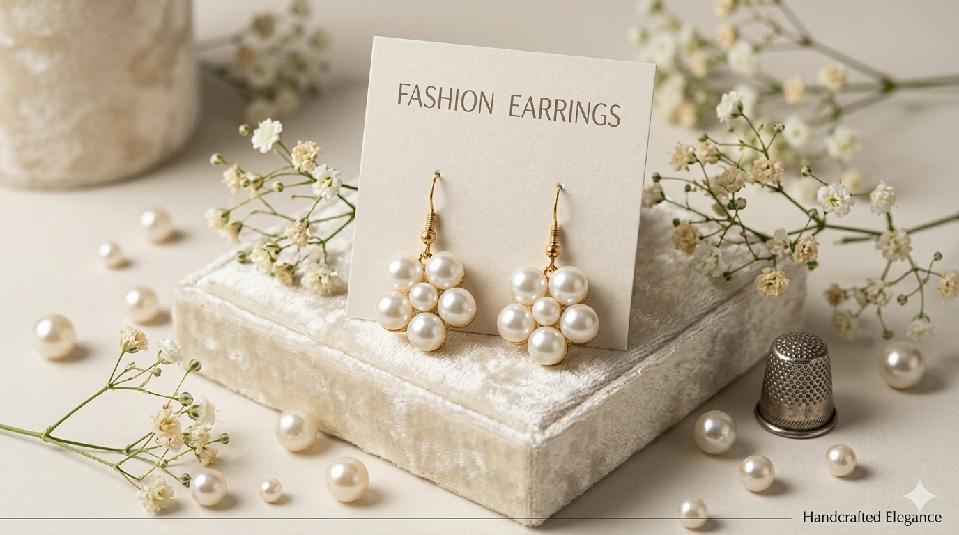 Handcrafted Pearl Flower Drop Earrings