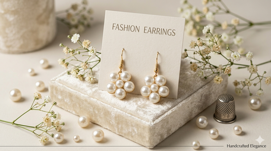 Handcrafted Pearl Flower Drop Earrings
