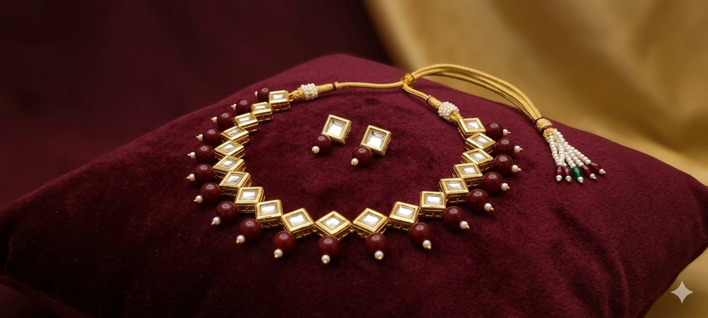 Imperial Maroon Kundan Necklace Set