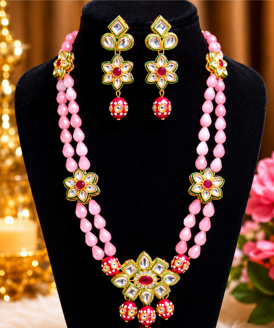 The Gulabi Meenakari Floral Kundan Haram Set