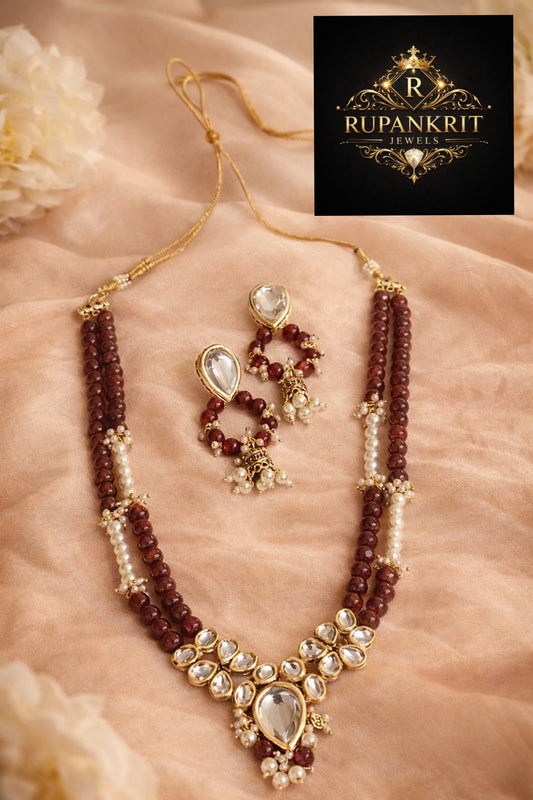 The Royal Malabar Maroon Bead & Kundan Haram Set