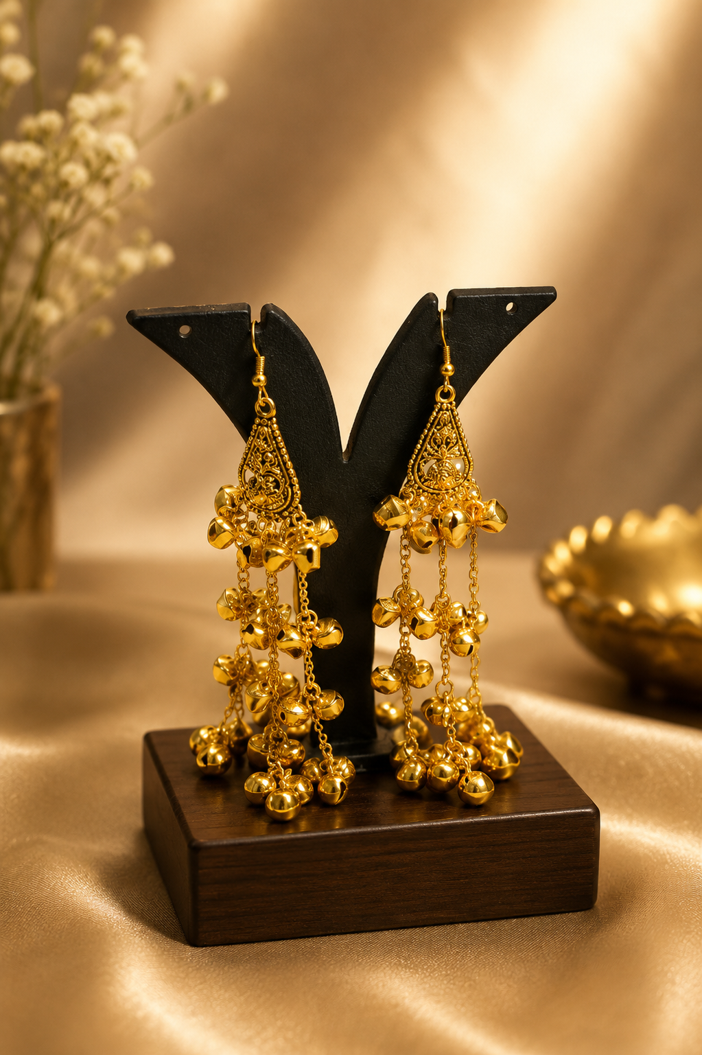 Layered Golden Ghungroo Dangle Earrings
