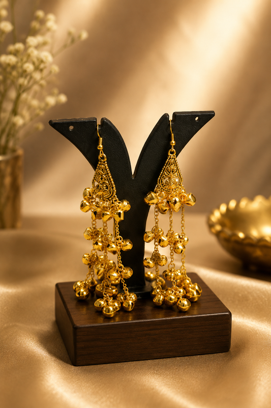 Layered Golden Ghungroo Dangle Earrings
