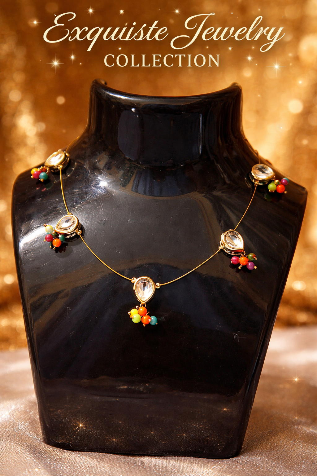 Contemporary Kundan Choker with Festive Multi-Color Accents- invisible necklace set