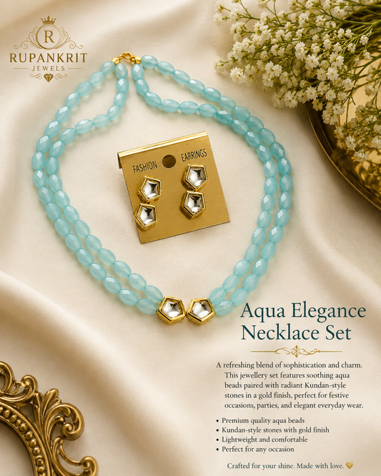 Aqua Elegance Kundan Necklace Set