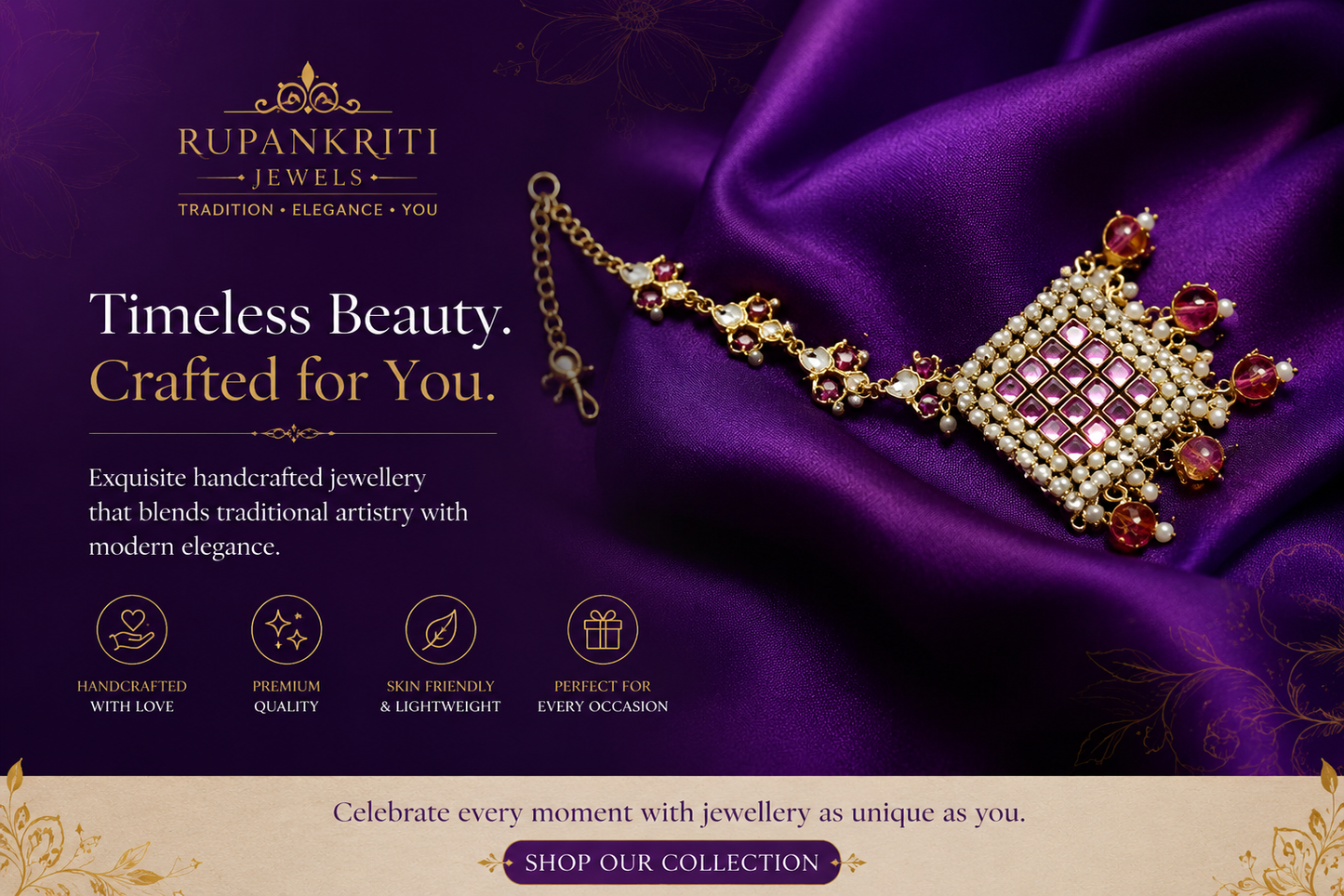Pink Kundan Handcrafted Maang Tikka