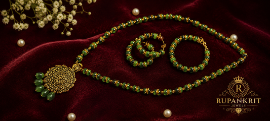 Emerald Elegance Handmade Beaded Necklace Set