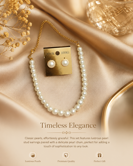 Pearl Necklace & Stud Earrings Set