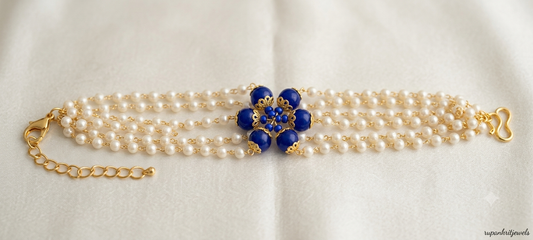 Royal Lapis & Pearl Multi-Strand Statement Bracelet