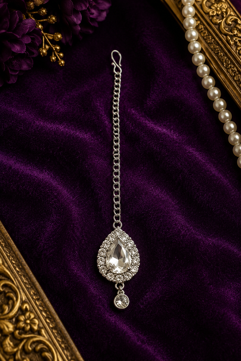 Handmade Silver Crystal Teardrop Maang Tikka | Elegant Bridal & Party Wear