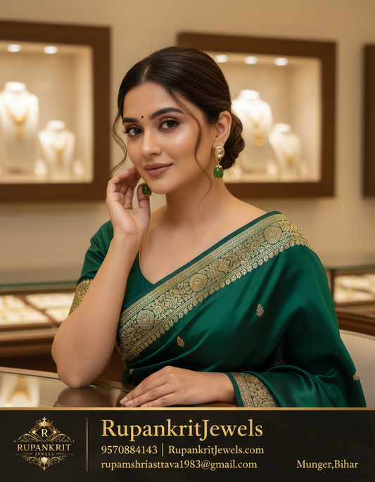 Elegant Kundan Studs with Vibrant Green Bead Drops