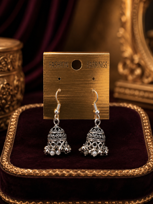 Vintage Oxidised Silver Jhumka Earrings – Classic Ethnic Elegance