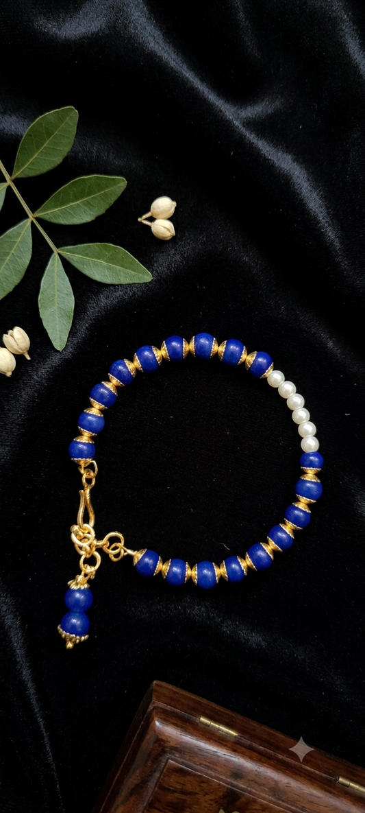 Sapphire Blue & Pearl Accent Beaded Bracelet