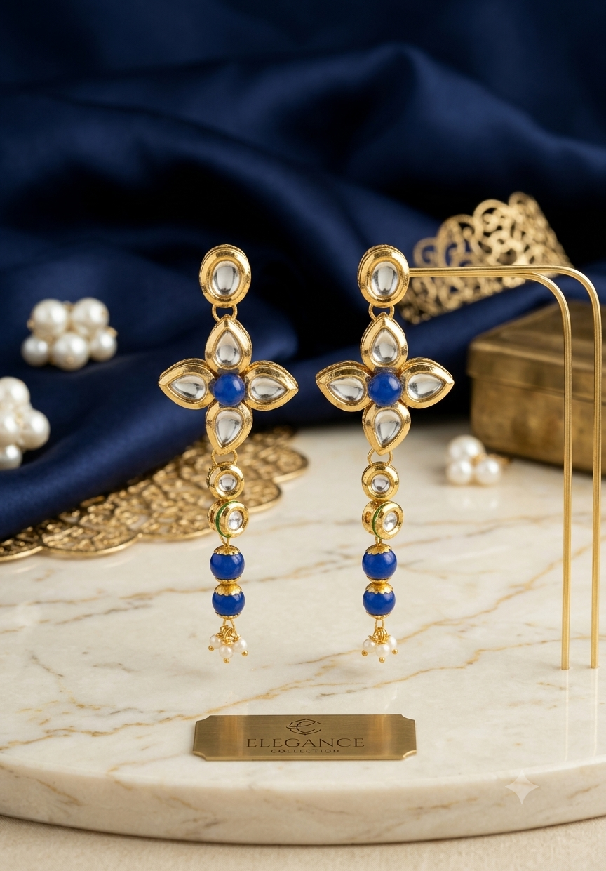 Royal Blue Kundan Drop Earrings