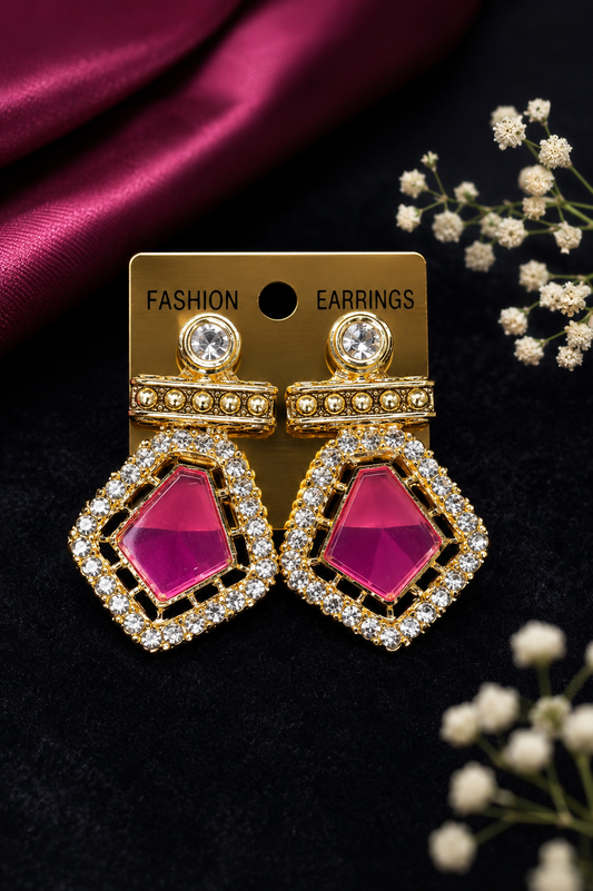 Pink Crystal Statement Earrings