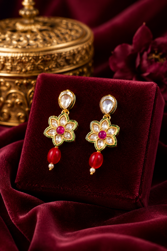 Royal Floral Kundan Drop Earrings