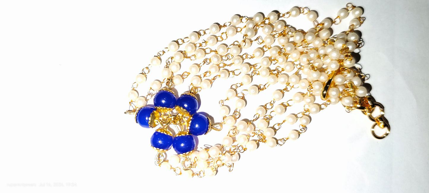 Royal Lapis & Pearl Multi-Strand Statement Bracelet