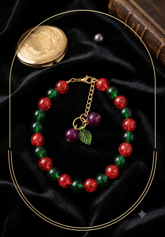 Crimson & Emerald Cherry Blossom Beaded Bracelet
