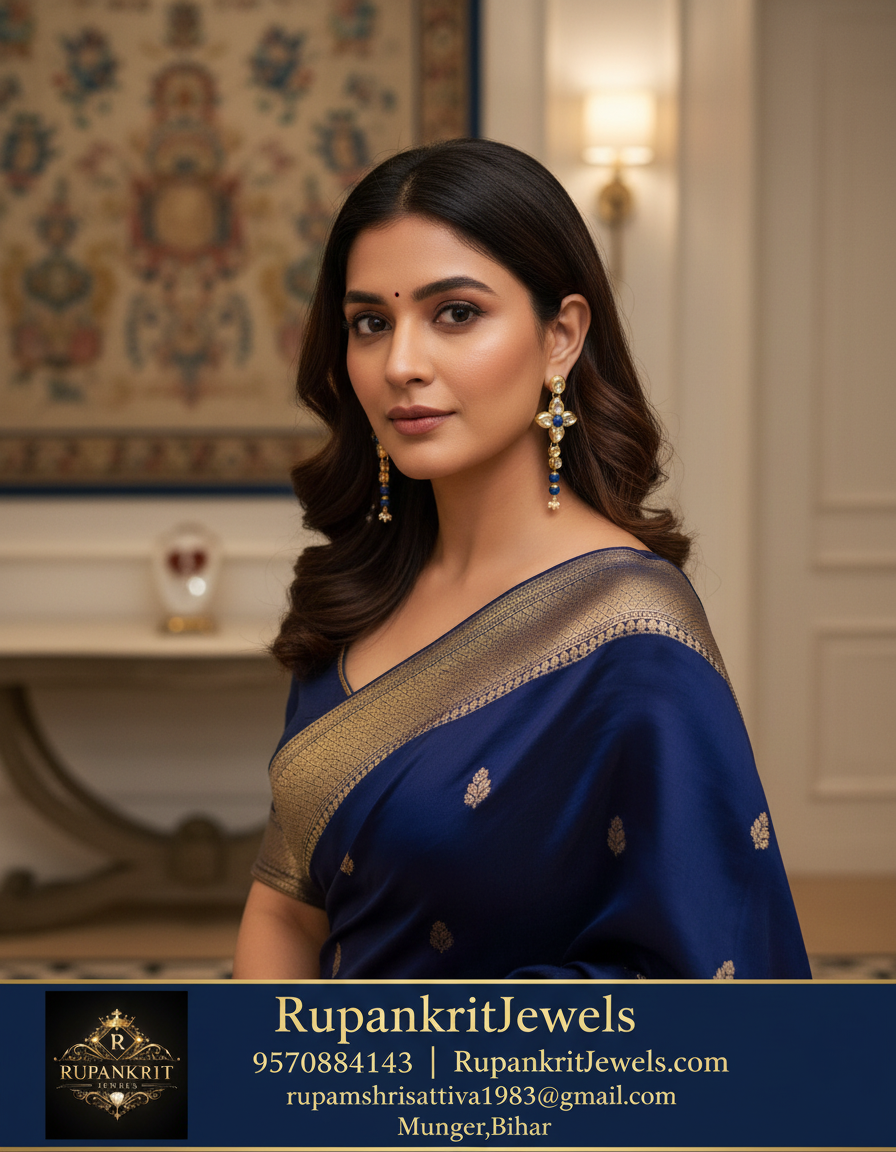 Royal Blue Kundan Drop Earrings
