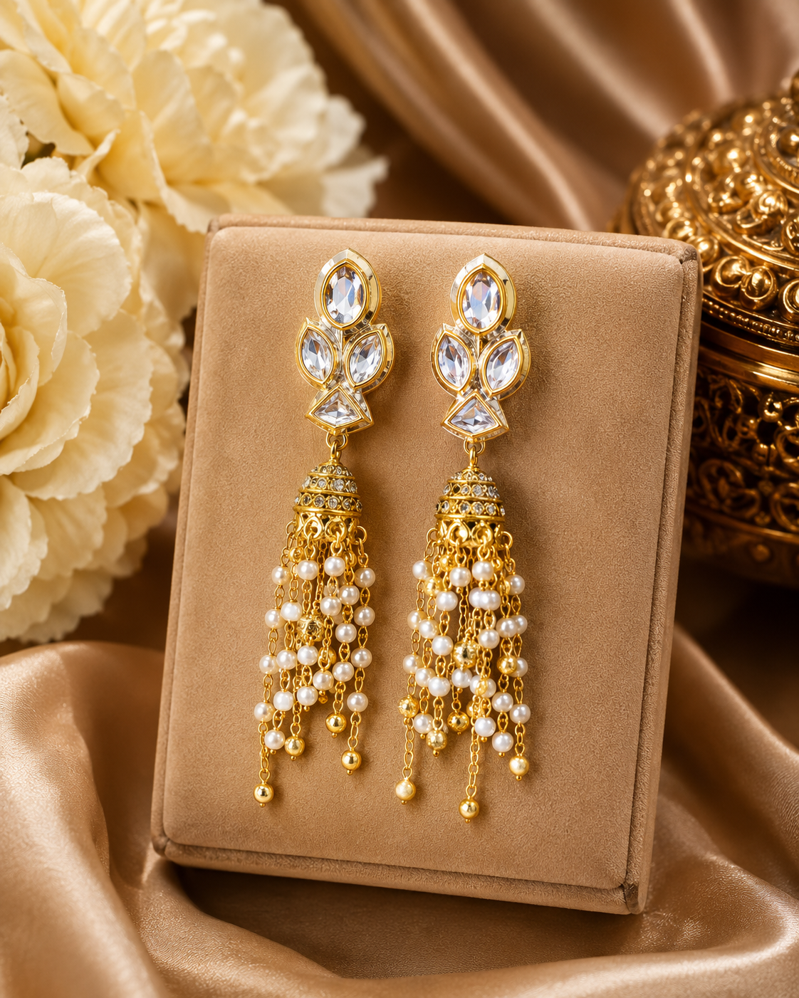 Royal Pearl Tassel Kundan Earrings