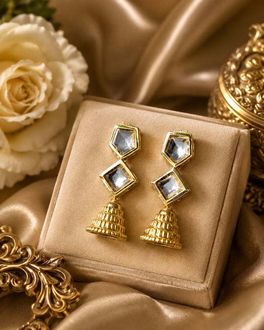 Royal Mirror Kundan Jhumki Earrings
