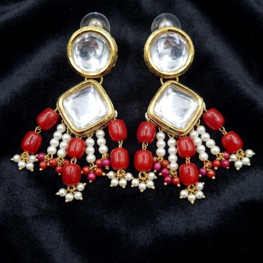 The Shahi Kundan & Red Bead Drop Earrings